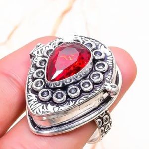 Mozambique Garnet 925 Sterling Silver Handmade Hidden Storage Ring Size 7.5